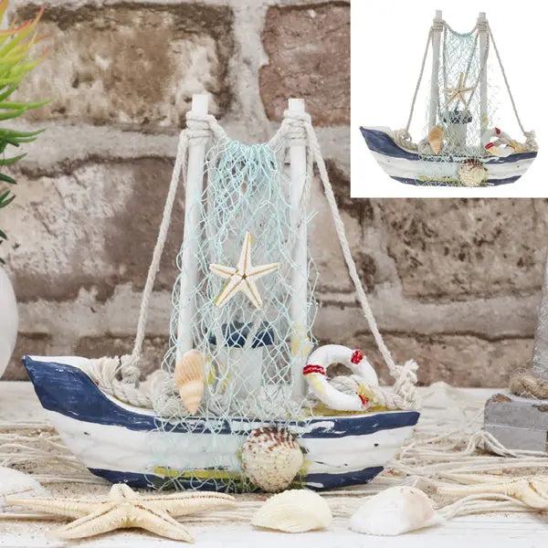 Kleines Fischerboot-Modell mit Netz, 12x12x4 cm &ndash; Ideal f&uuml;r Sammler & Deko