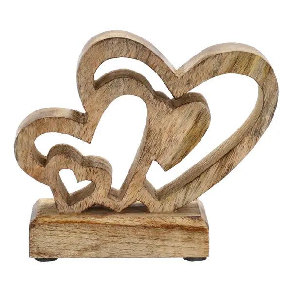 Kleines goldenes Herz auf Sockel, Mangoholz, 11cm - Zierliches Dekorationsst&uuml;ck