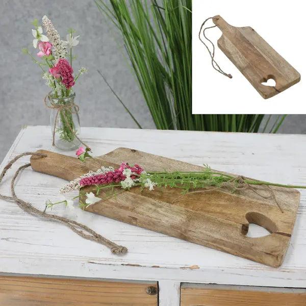 Kleines Mangoholz Schneidebrett mit Herz, ca. 40cm - Charmantes K&uuml;chenutensil