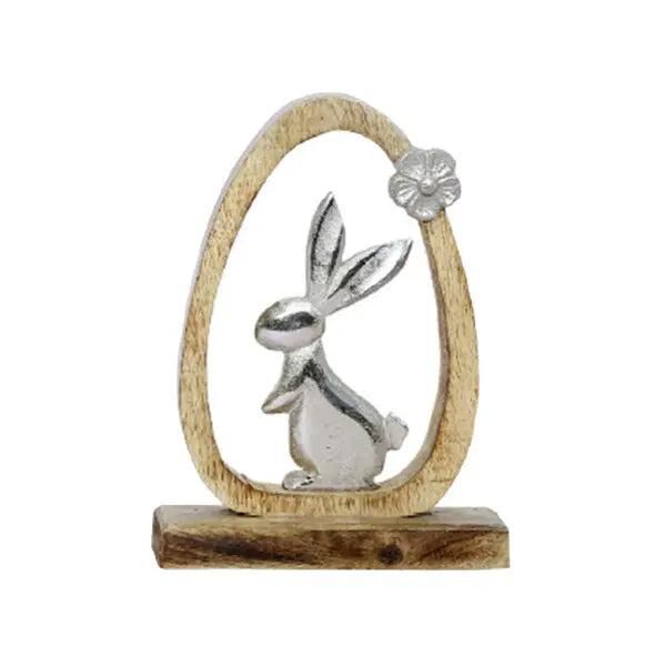 Kleines Osterdekor Ei mit Hase auf Standfu&szlig;, 22 cm H&ouml;he, Fr&uuml;hlingsdeko