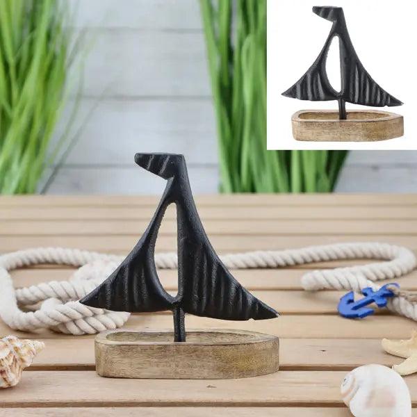 Kleines Schwarzes Aluminiumboot, Mango-Design, H&ouml;he ca. 17 cm &ndash; Modernes Dekor