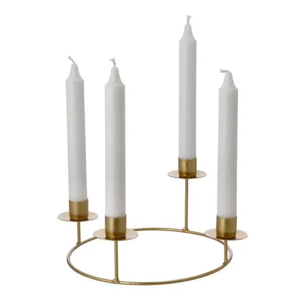 Kompakter DIY Adventskranz mit Stabkerzenhaltern, Gold, 25x10 cm