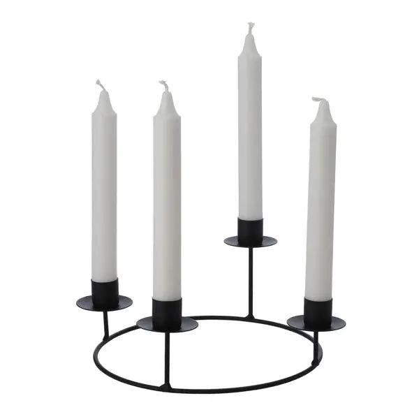 Kompakter DIY Adventskranz mit Stabkerzenhaltern, Schwarz, 25x10 cm