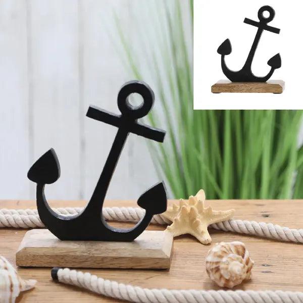 Kompakter Schwarzer Anker auf St&auml;nder, Elegantes Nautik-Accessoire, 18 cm Hoch