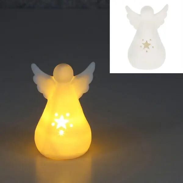 Kompakter Wei&szlig;er LED-Engel, Bauchige Form, ca. 10cm H&ouml;he