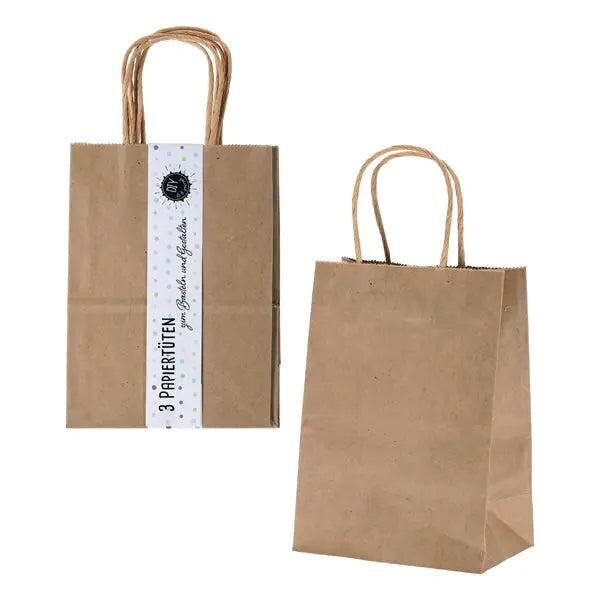 Kraftpapier-Tragetaschen Mittelgro&szlig; - 3er Set, 16x21x8 cm