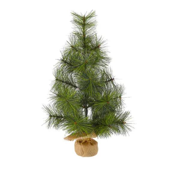 K&uuml;nstlicher Weihnachtsbaum in Jutesack, ca. 65 cm hoch &ndash; Festliche Feiertagsdeko | Stilvoller Kunstbaum mit Beleuchtung