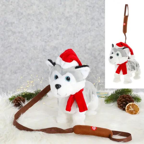 Laufender Husky-Hund Santa mit Sound 26cm - Interaktive Weihnachtsdekoration