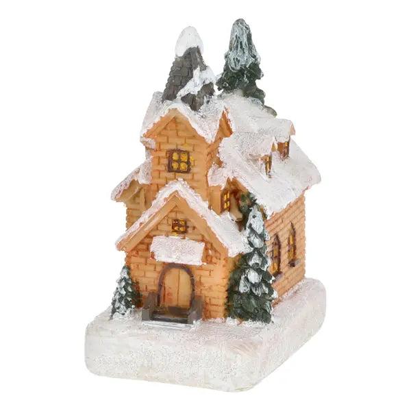 LED-lit miniature church, compact decorative church 11cm high