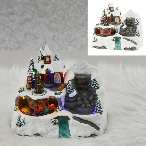 LED-beleuchtete Winterlandschaft mit Brunnen, Festliche Deko, 24x19cm