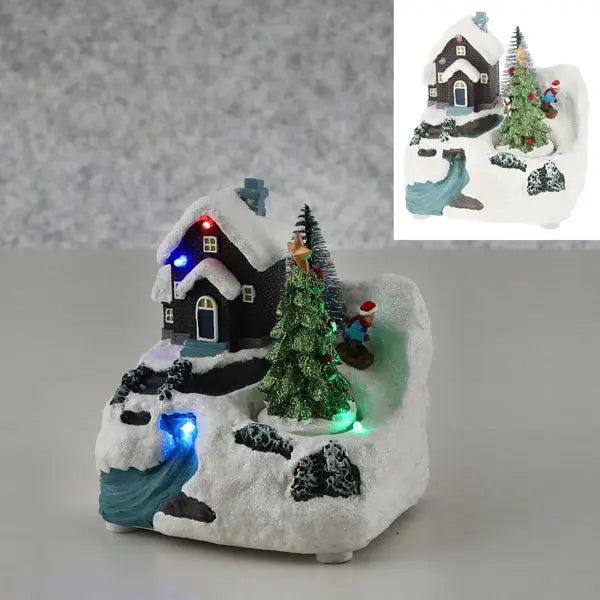 LED-beleuchteter Weihnachtsbaum in Winterlandschaft, Festliche Miniatur, 12x14cm