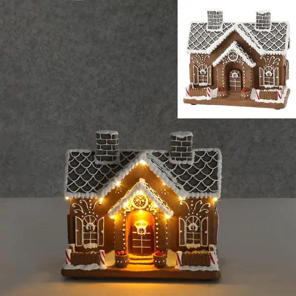 LED-Beleuchtetes Winterhaus im Lebkuchenstil, Festliche Dekoration, 25x22 cm