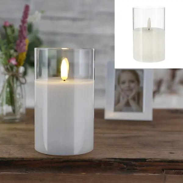 LED Echtwachskerze im Glas, New Flame, Medium, Wei&szlig;, 7,5x12,5cm