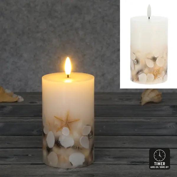 LED Echtwachskerze, Muschel-Design, ca. 7,5x12,5 cm, batteriebetrieben, flackernder Flammeneffekt