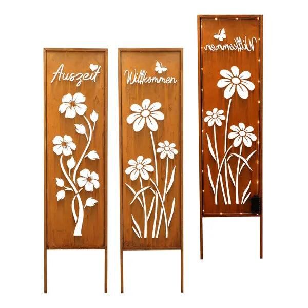 LED Gartenstecker mit Spr&uuml;chen, rostig, 2er-Set, TIMER, ca. 120cm H&ouml;he, dekorative Gartenlichter