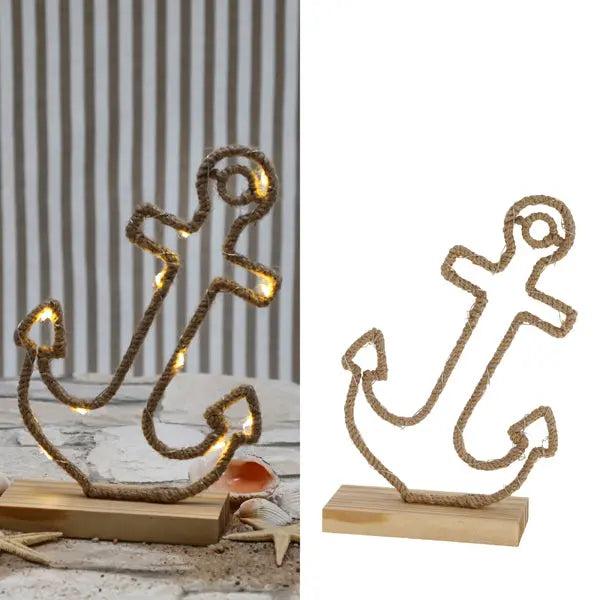 LED Jute Anker auf Holzfu&szlig;, ca. 21cmH