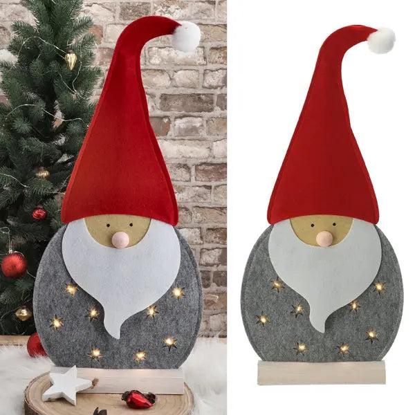 LED Santa Filz stehend grau, ca. 62 cm &ndash; Stilvoller Weihnachtsmann | Moderne Weihnachtsbeleuchtung