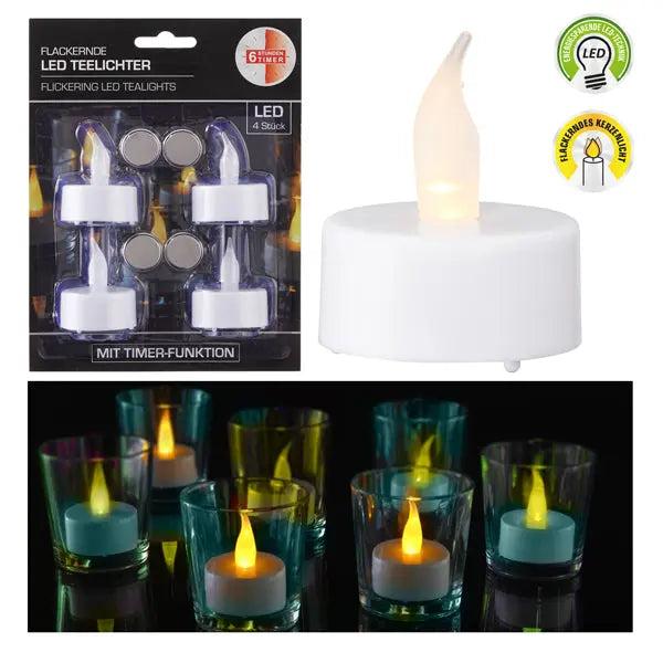 LED Teelichter mit Zeitsteuerung, 4er-Pack, in Blisterverpackung