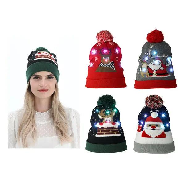 Leuchtende LED-Weihnachtsm&uuml;tzen, 4er Set - Strahlender Festtagsschmuck