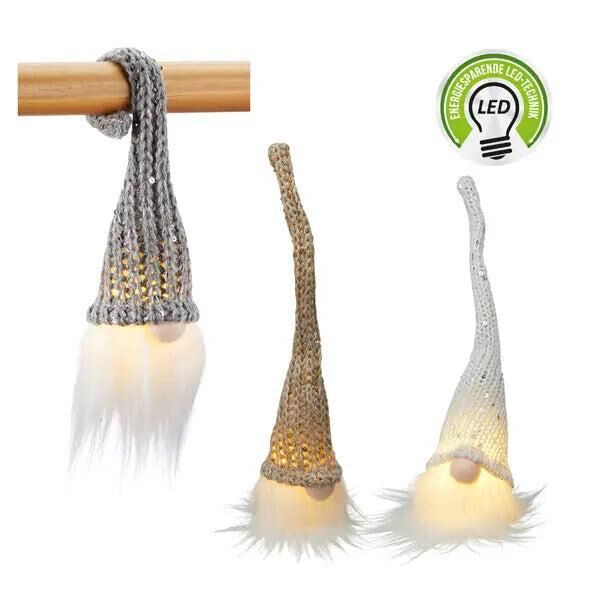 Leuchtende Strickgnome Trio - 3er Set, ca. 20cm H&ouml;he, LED Gartenzwerge