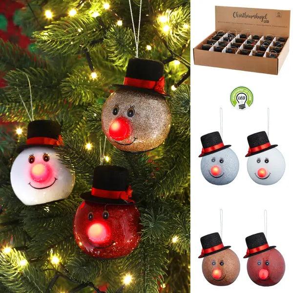 Leuchtende Winterfreude - 4er-Pack LED Weihnachtskugeln, Schneemann, ca. 6,5cm Durchmesser