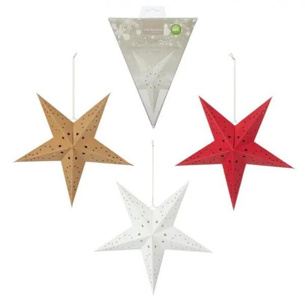 Leuchtender LED Papierstern mit Timer | 40cm | Weihnachtsdekoration | 3 LED | Energiesparend