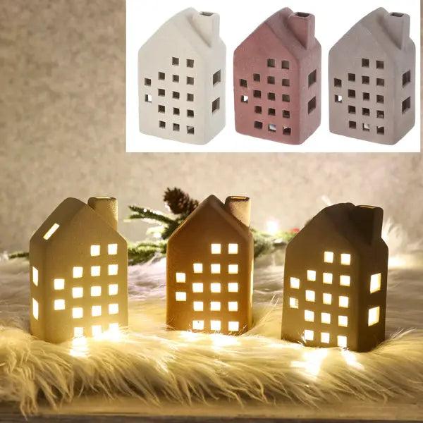 Leuchtendes Sandstein-Haus, 3er-Pack, M, ca. 14cmH - Gestalten Sie Ihr Ambiente mit LED-H&auml;usern