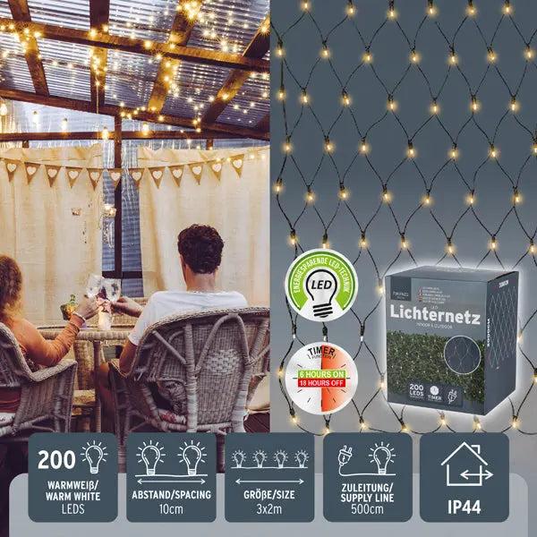 Lichternetz mit 200 LEDs, Energiesparend, 3x2 Meter