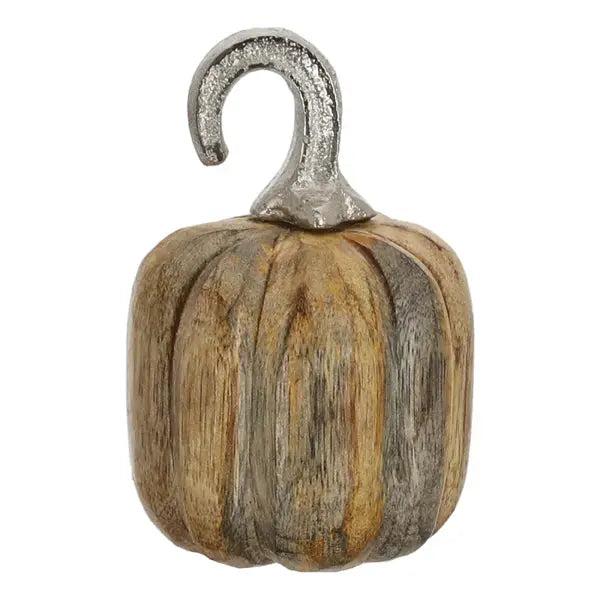 Mangoholz-K&uuml;rbis, 12cm hoch - Stilvolles Herbstdekor
