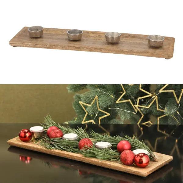 Mangoholz Teelicht-Adventsleuchter - Breite ca. 45cm