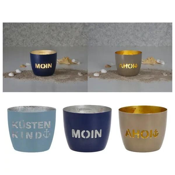 Maritimes Windlichter-Set, 3 St&uuml;ck, ca. 10x9 cm - K&uuml;steninspirierte Dekorationsleuchten