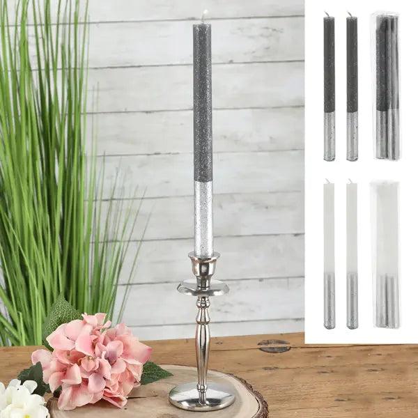 Metallic Silberne Stabkerzen, 2er Set, 19x2cm - Elegante Dekokerzen