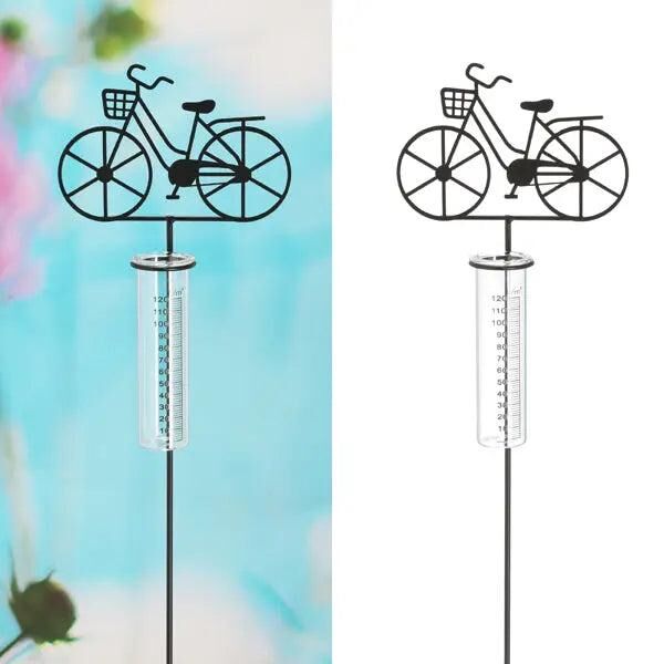 Metallischer Gartenstecker Regenmesser Fahrrad, Schwarz, ca. 90cmH