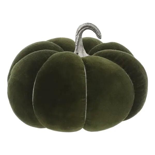 Medium-sized velvet pumpkin in green, 19 cm diameter - Elegant fall decoration