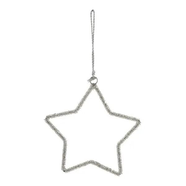 Mittlerer Silberner Deko-H&auml;ngestern aus Glasperlen, 15cm Durchmesser