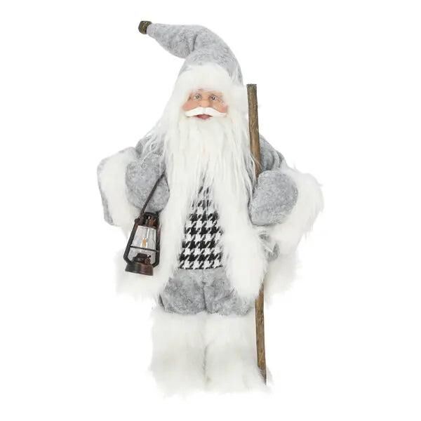 Moderne Weihnachtsmann-Figur, Stehend, Grau, 30 cm, Elegante Festtagsdeko