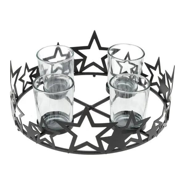 Modern Advent wreath with black stars, diameter approx. 23cm - Festive decoration