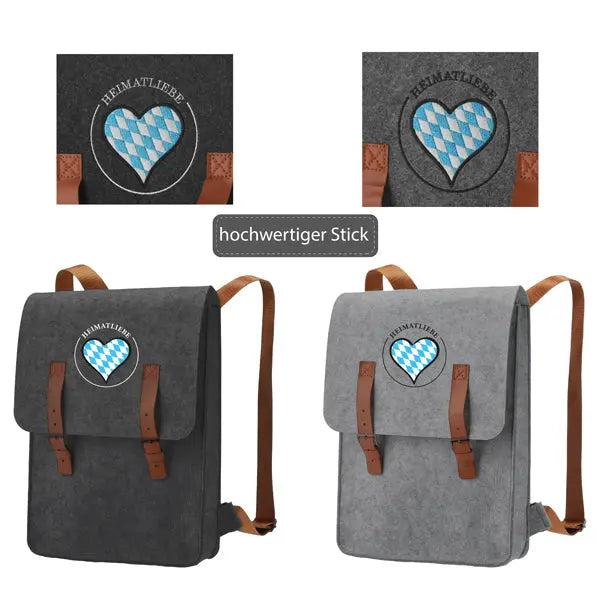 Moderner Filz-Rucksack - Heimatliebe 2/s - ca. 27,5x36cm - Robuster & Stilvoller Begleiter