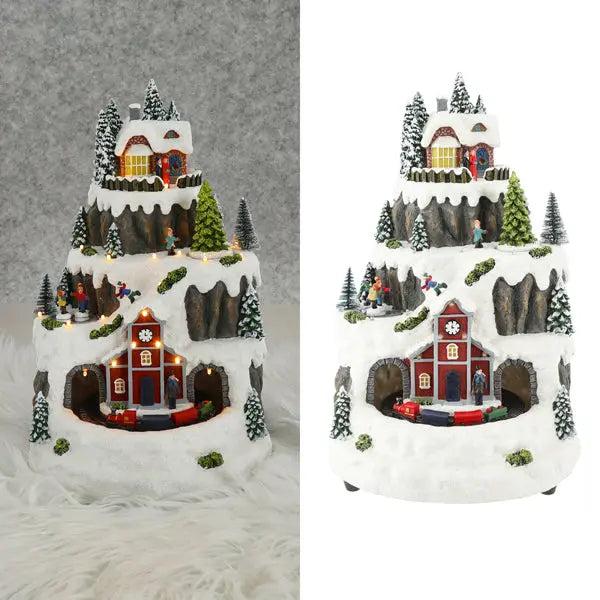 Musikalisches LED-Bergwinterlandschaft, Stimmungsvolle Feiertagsdeko, 26x34cm