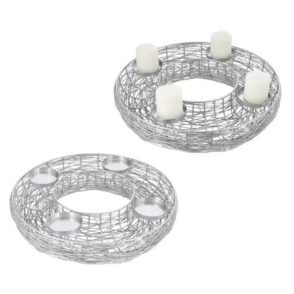 Open Advent wreath made of silver threads, diameter 42 cm - Modern festive decoration