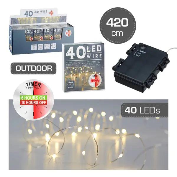 Outdoor Mikro-Lichterkette mit Timer, 40 LED, 420cm &ndash; Ideal f&uuml;r Au&szlig;enbereich