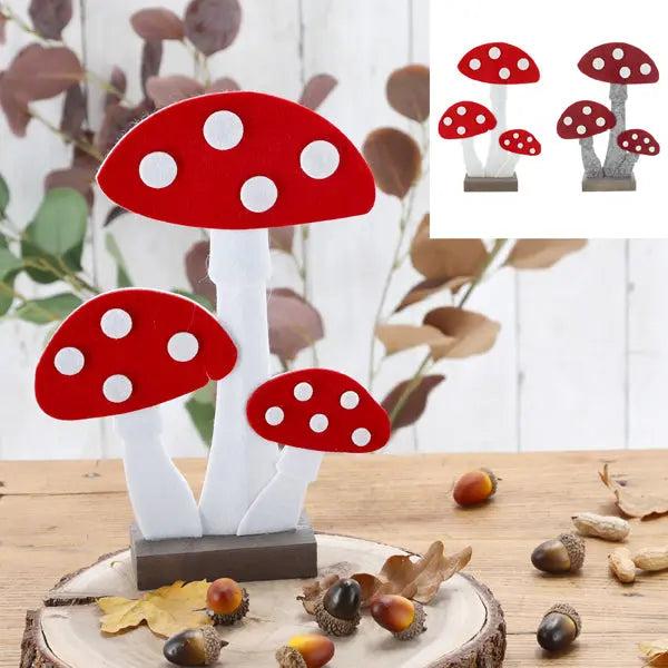 Pilz Deko aus Filz auf Holzfu&szlig;, stehende Pilze, 27cm, Set mit 2, nat&uuml;rliche Herbstdekoration