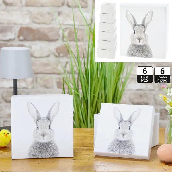 Quadratisches Boxenset Hase, 6er Pack - Perfekt f&uuml;r kreative Geschenkverpackungen!