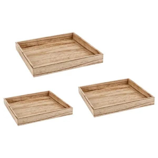 Quadratisches Holztablett-Set mit Flammendesign, 3-teilig - Rustikale Servierplatten