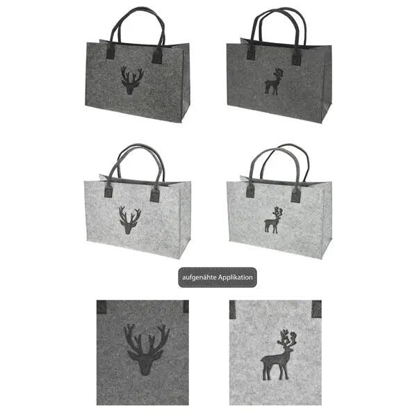 Rentier Filz-Tasche 4er Set ca. 46cm x 30cm - Weihnachtsgeschenkbeutel, Festliche Tragetasche