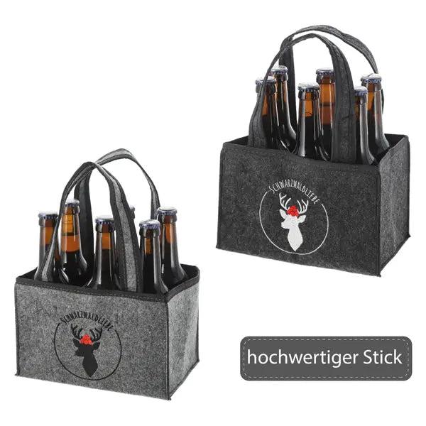 Robuster Filz Flaschentr&auml;ger - Schwarzwaldliebe Design | 2er Set | F&uuml;r 6 Bierflaschen