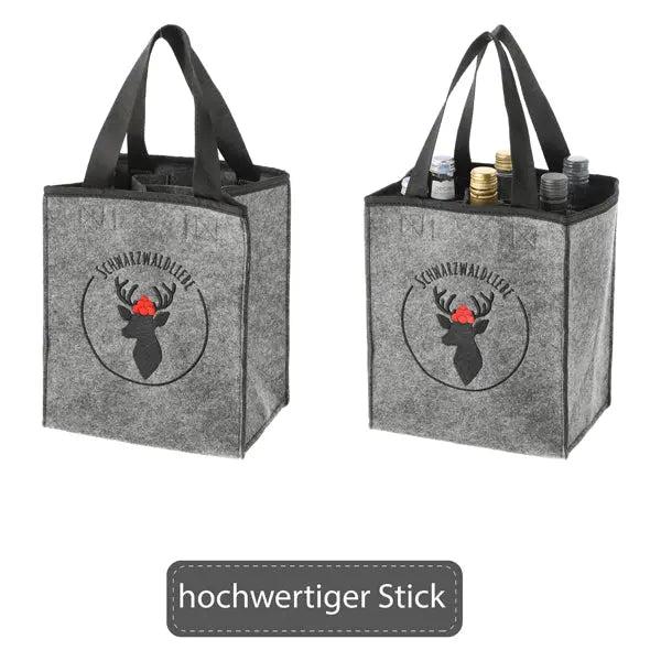 Robuster Filz Flaschentr&auml;ger - Schwarzwaldliebe Design | F&uuml;r 6 Wasserflaschen | Umweltfreundlich