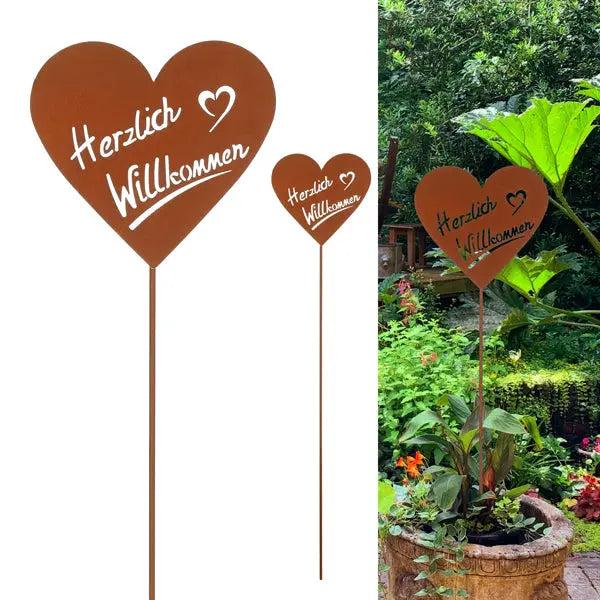 Rusty garden plug 'Welcome' - metal sign, 75 cm high