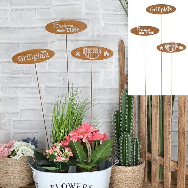 Rostiger Gartenstecker Grillset, 3 St&uuml;ck, H&ouml;he ca. 66cm
