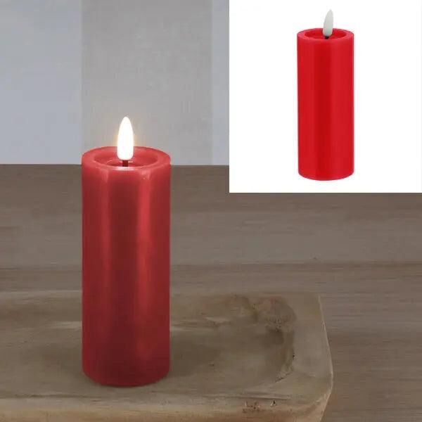 Rote LED Echtwachskerze SHINE, kompakt 5x12,5 cm - Gem&uuml;tliches Lichtambiente